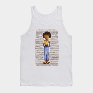 Cute brown girl with stylish curly hair wearing fashionable clothes and yellow boots Tank Top